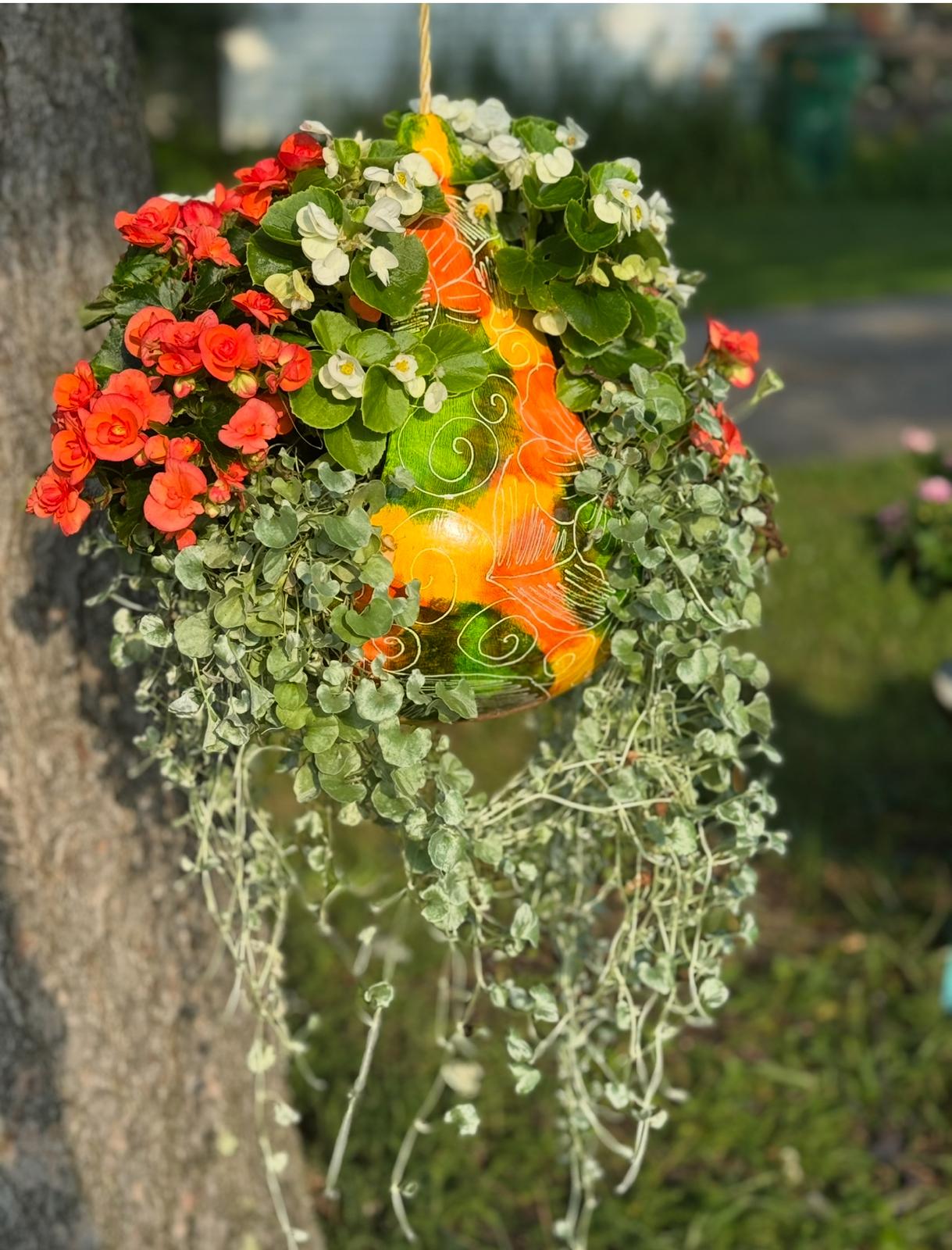 Multicolor Hanging Clay Gourd Planter