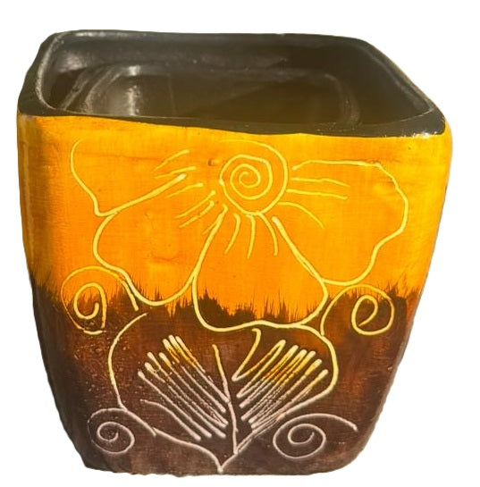 Colombian Artisan Hand -Painted Multicolor Square Clay Pot