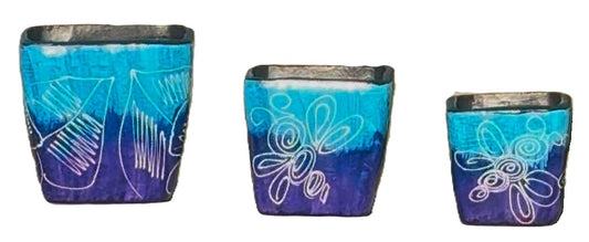 Colombian Artisan Hand -Painted Multicolor Square Clay Pot