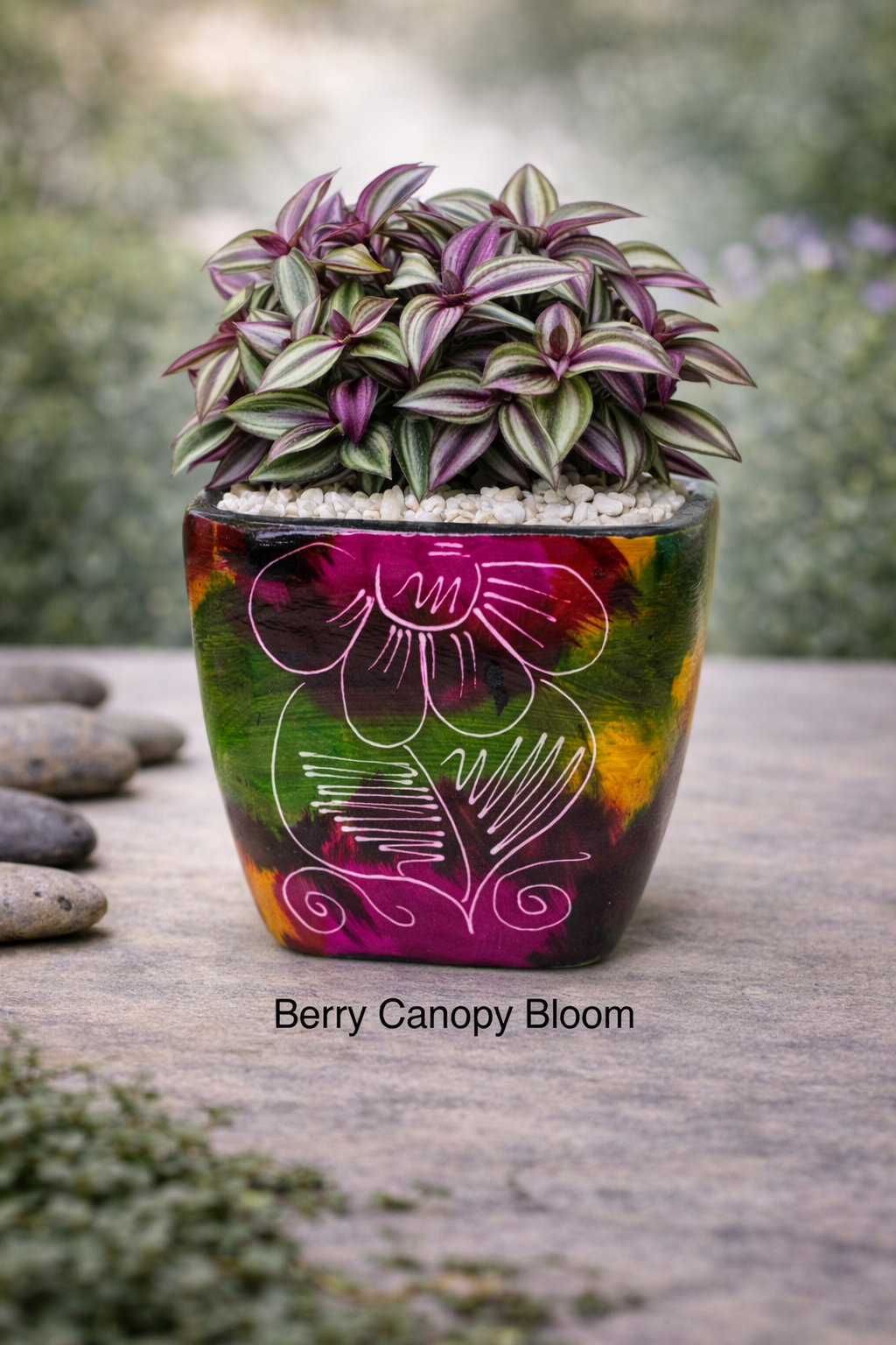 Colombian Artisan Hand-Painted Multicolor Square Clay Pot