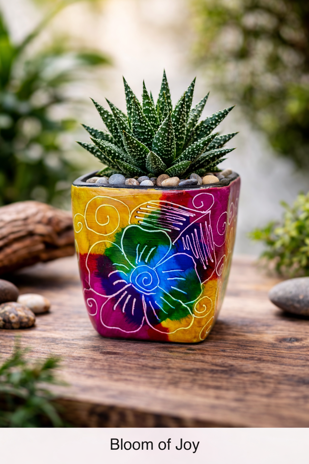 Colombian Artisan Hand-Painted Multicolor Square Clay Pot