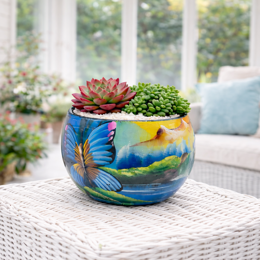 Esfera Blue Butterfly Decor/Planter
