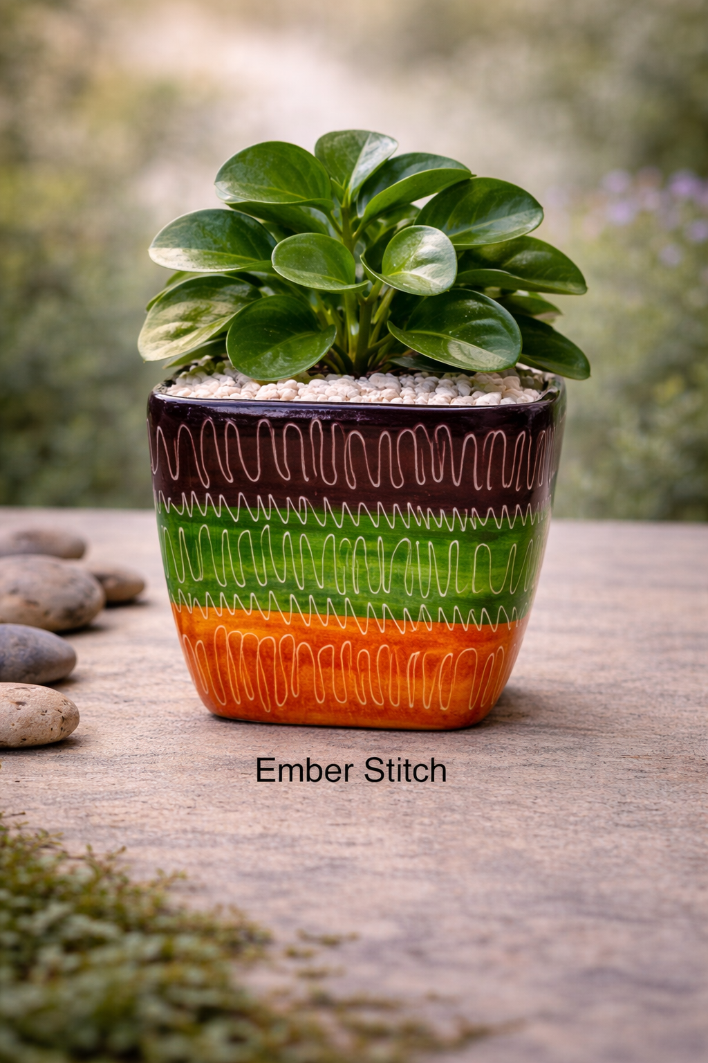 Colombian Artisan Hand-Painted Multicolor Square Clay Pot