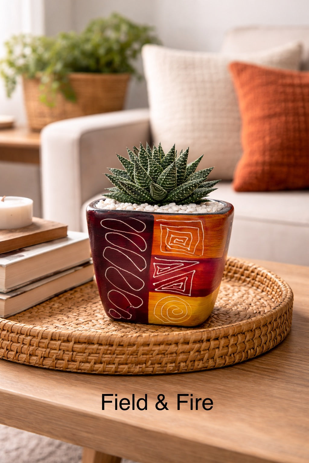 Colombian Artisan Hand-Painted Multicolor Square Clay Pot