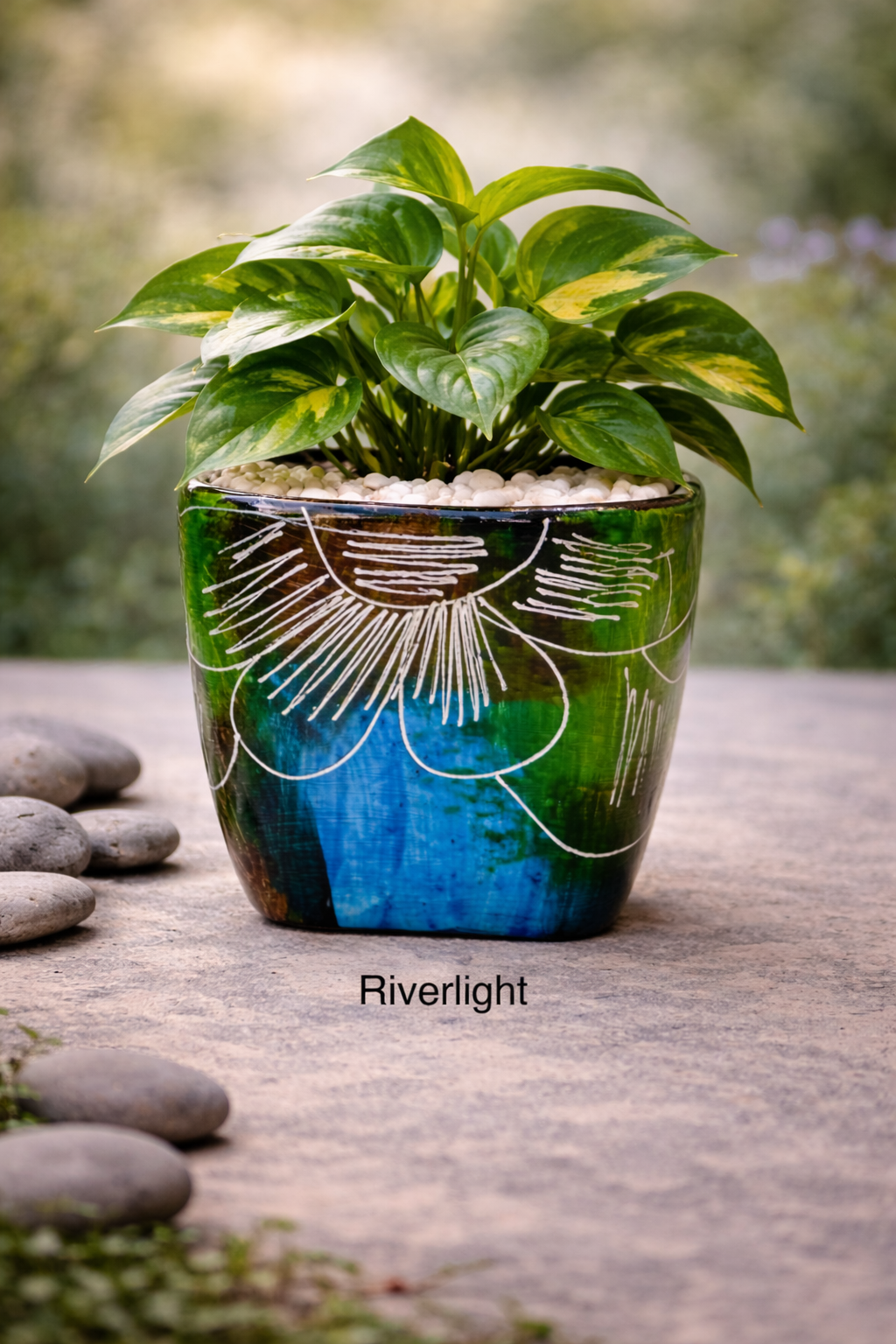 Colombian Artisan Hand-Painted Multicolor Square Clay Pot