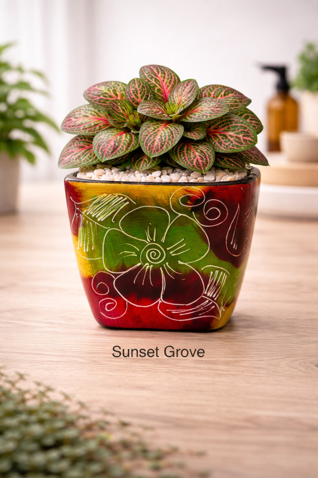 Colombian Artisan Hand-Painted Multicolor Square Clay Pot