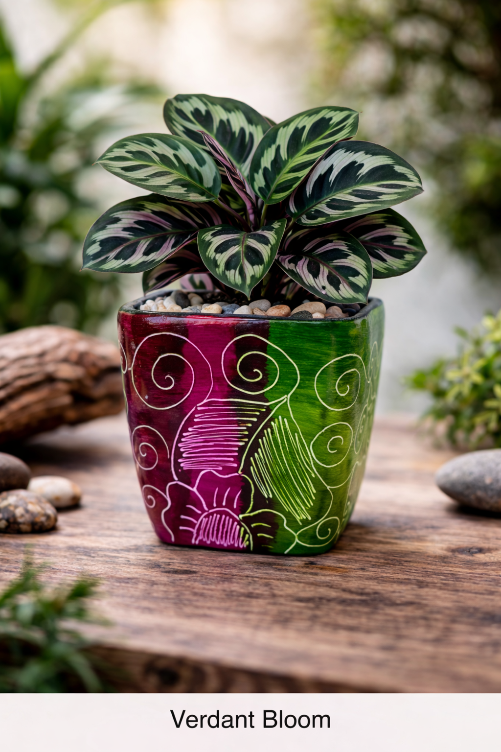Colombian Artisan Hand-Painted Multicolor Square Clay Pot