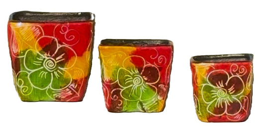 Colombian Artisan Hand -Painted Multicolor Square Clay Pot